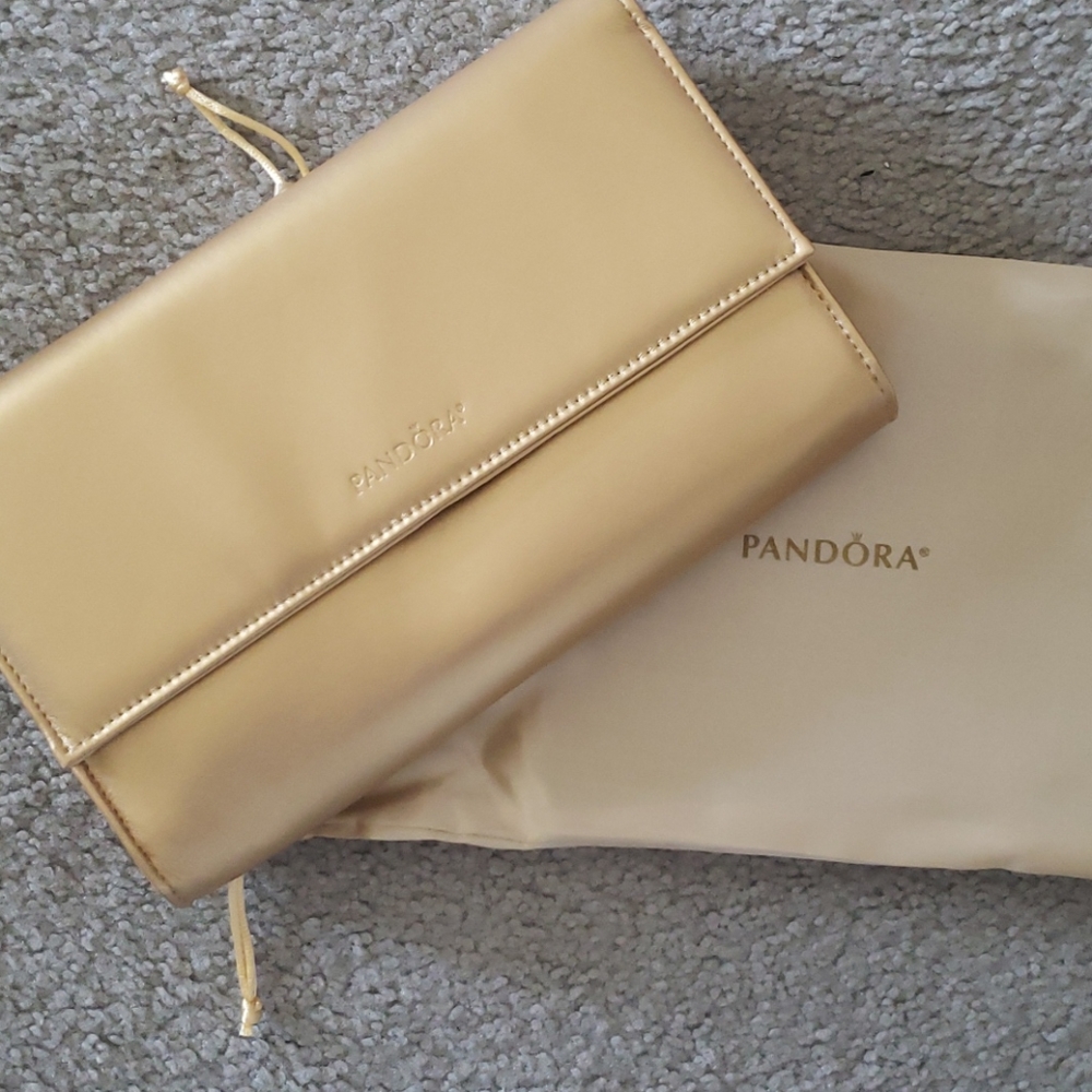 Pandora Gold Metallic Large Clutch Purse NEW